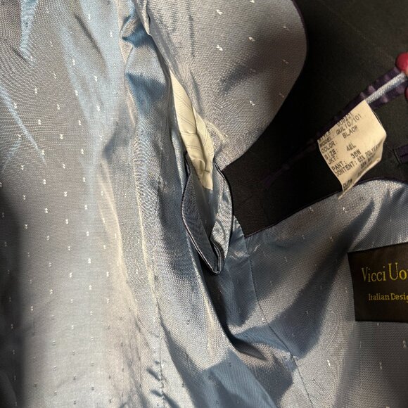 Vicci Uomo Suit Black Window Pane 4 Button Jacket & Pants Cuffed Hem Sz 42L/35W - Picture 9 of 15